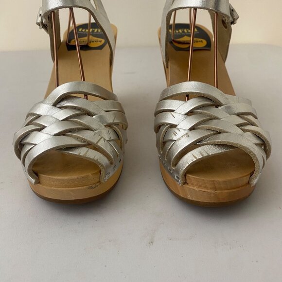 Swedish Hasbeens Toffel Sandals w Heel Shoes Silver Metallic - Picture 6 of 10